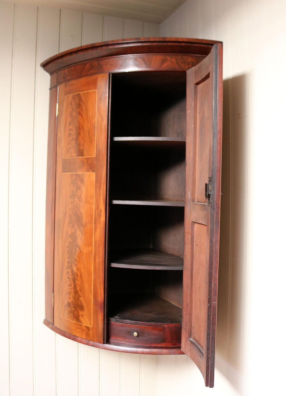 Early 19th Century Mahogany Bow Front Corner Wall Cabinet View VI