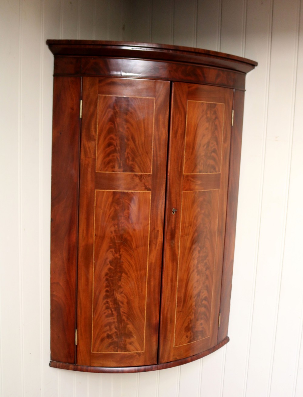 Early 19th Century Mahogany Bow Front Corner Wall Cabinet View VII