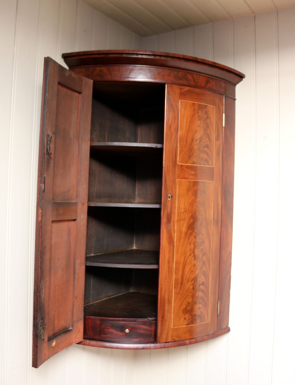Early 19th Century Mahogany Bow Front Corner Wall Cabinet View VIII