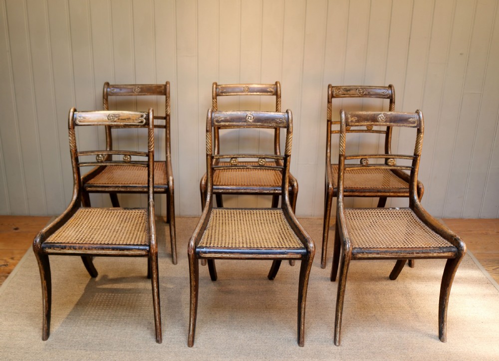 Set Of Six Regency Cane Seat Chairs