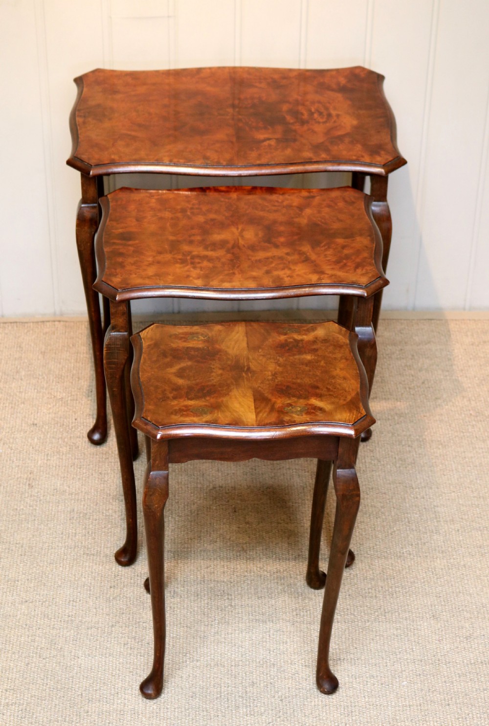 Burr Walnut Nest Of  Three Tables View IV