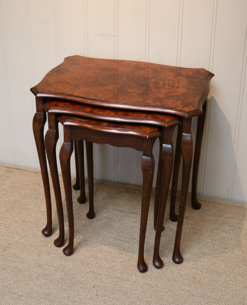 Burr Walnut Nest Of  Three Tables View VI