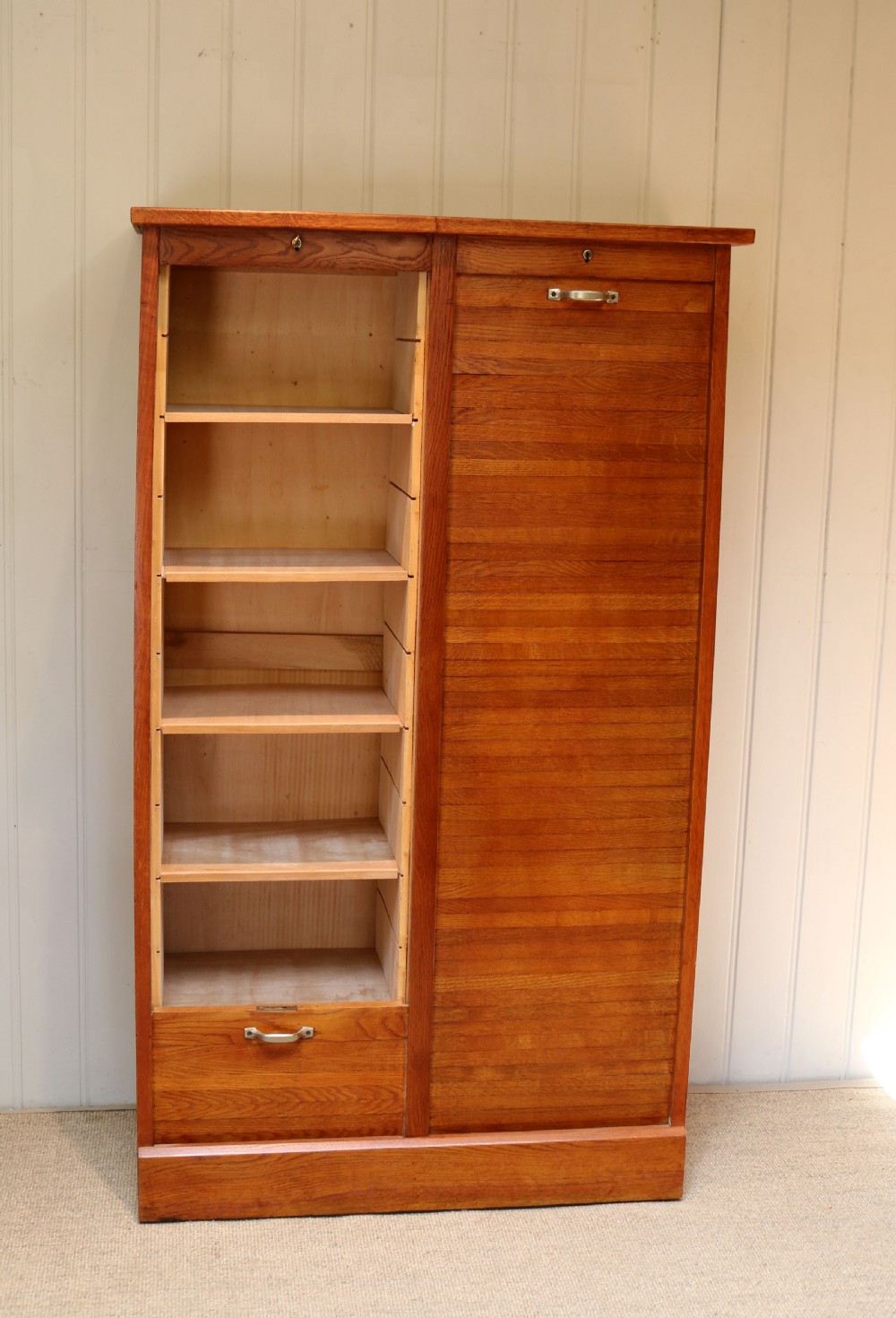 French Oak Double Tambour Front Filing Cabinet View III