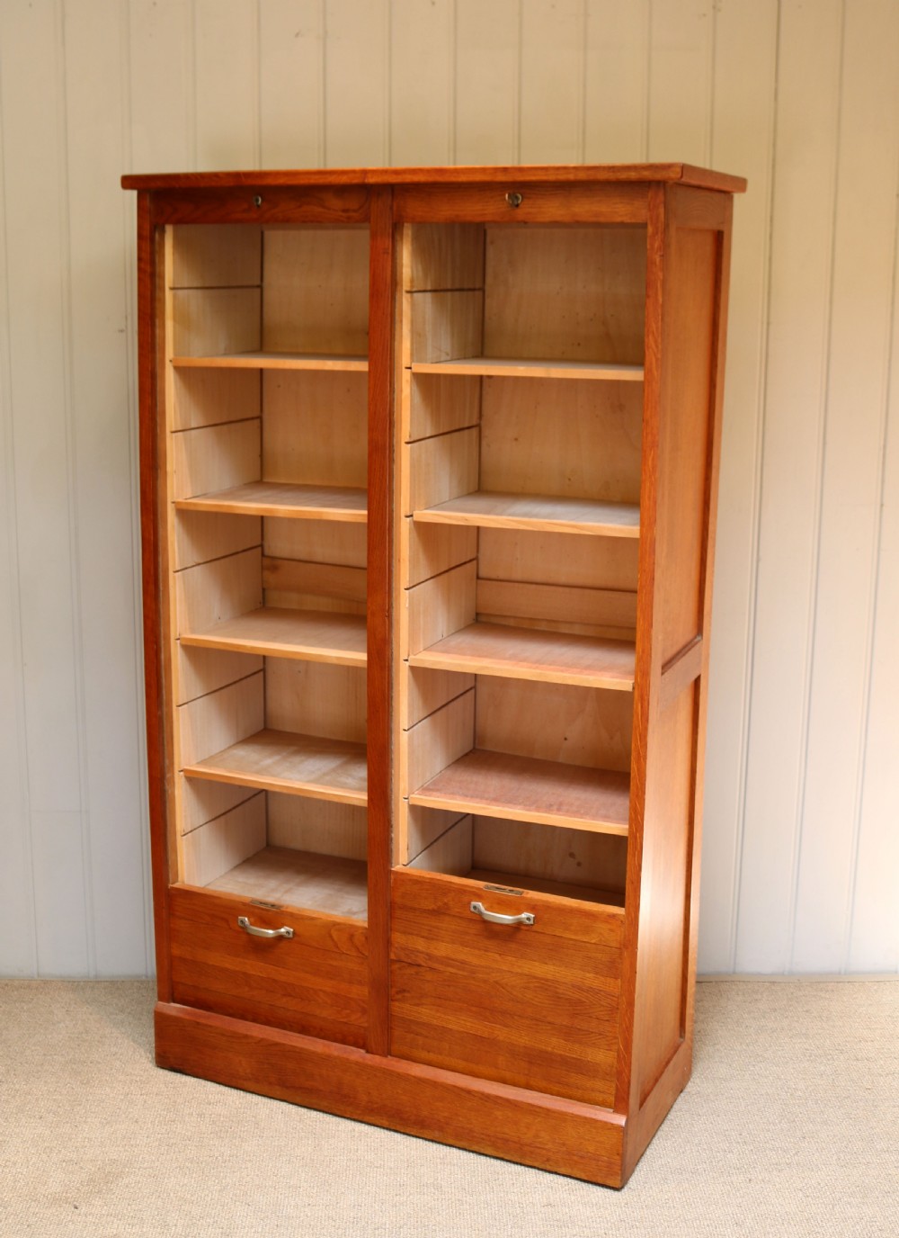 French Oak Double Tambour Front Filing Cabinet View V