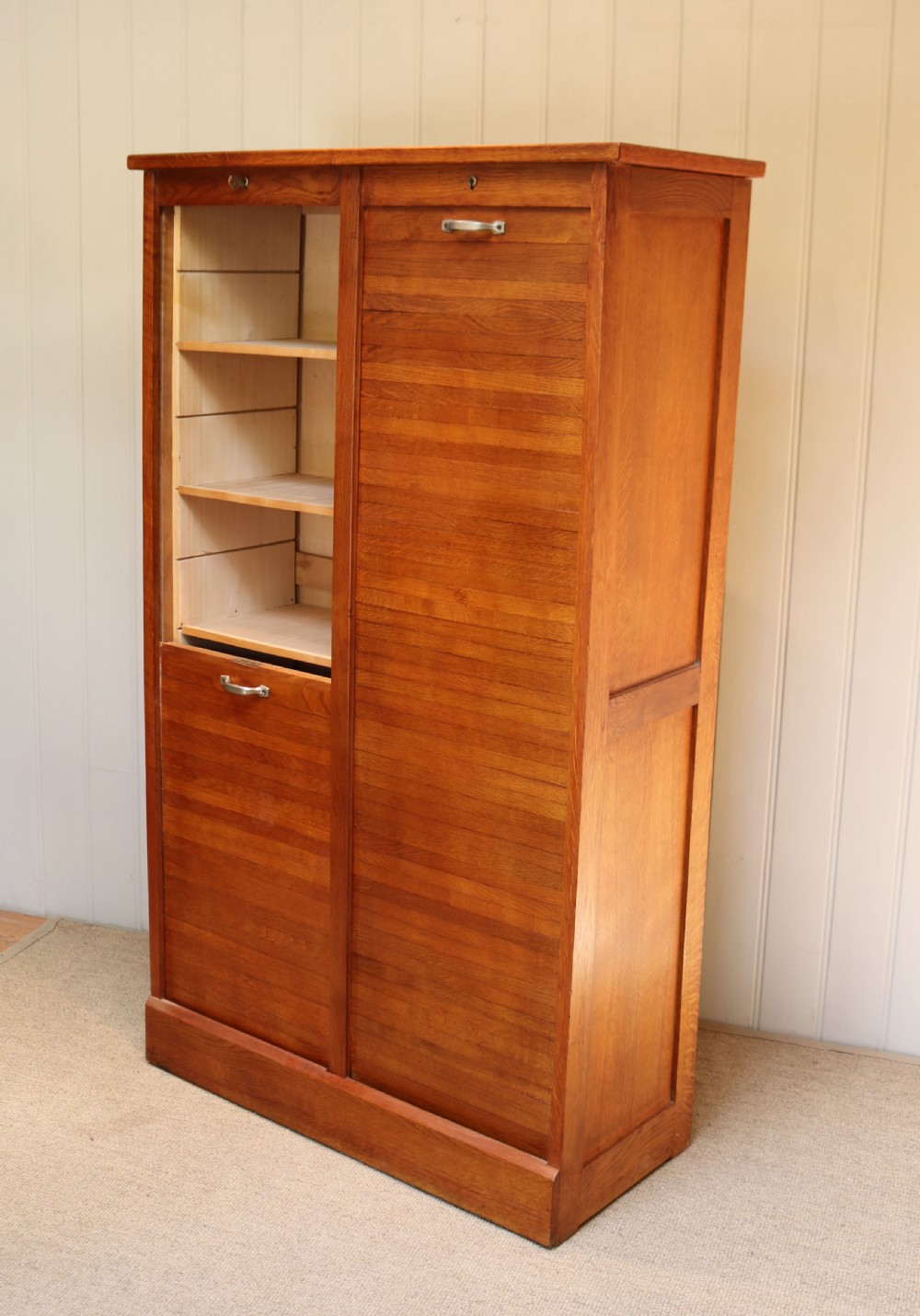 French Oak Double Tambour Front Filing Cabinet View VII