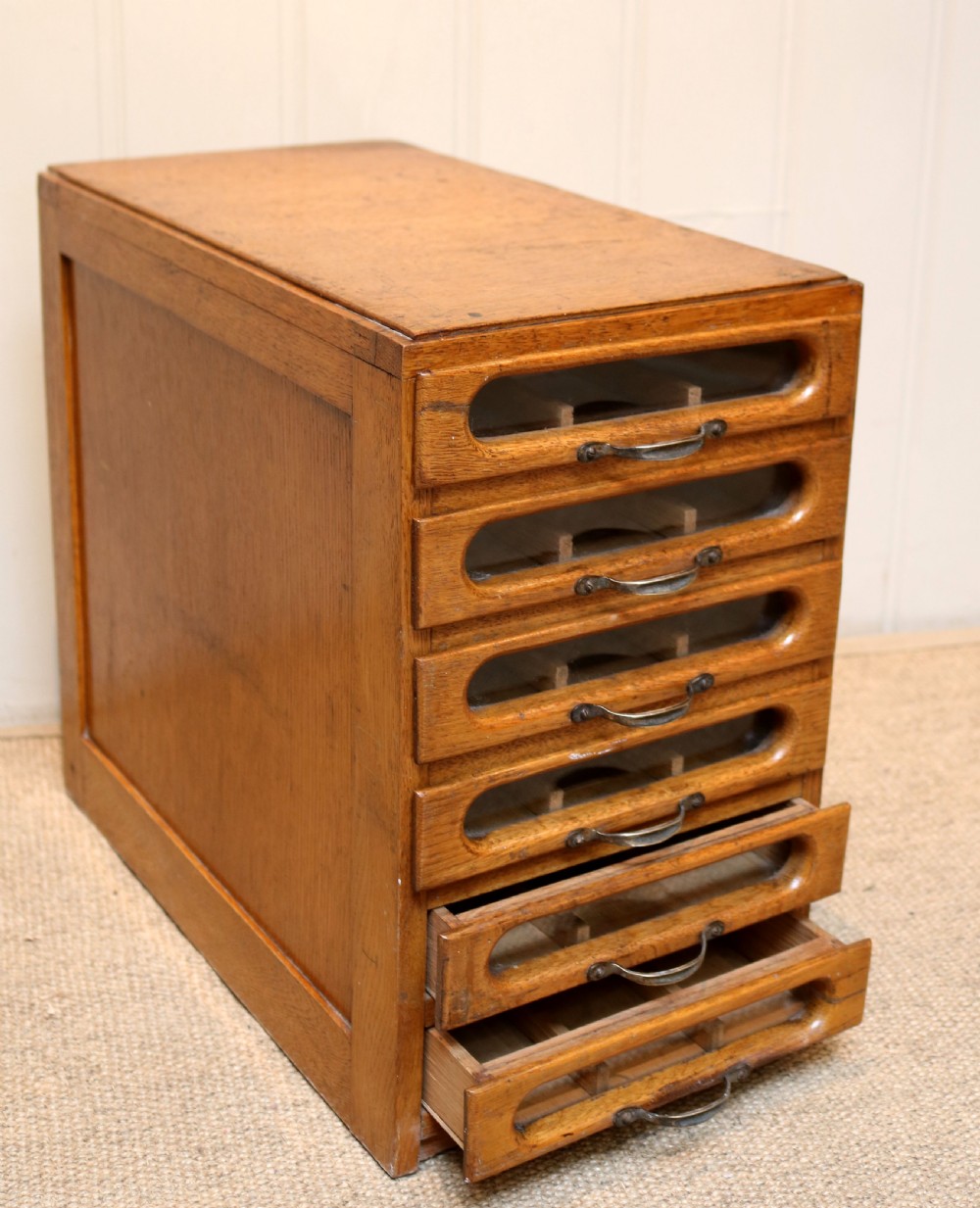 Set Of Oak Haberdashers Drawers View II