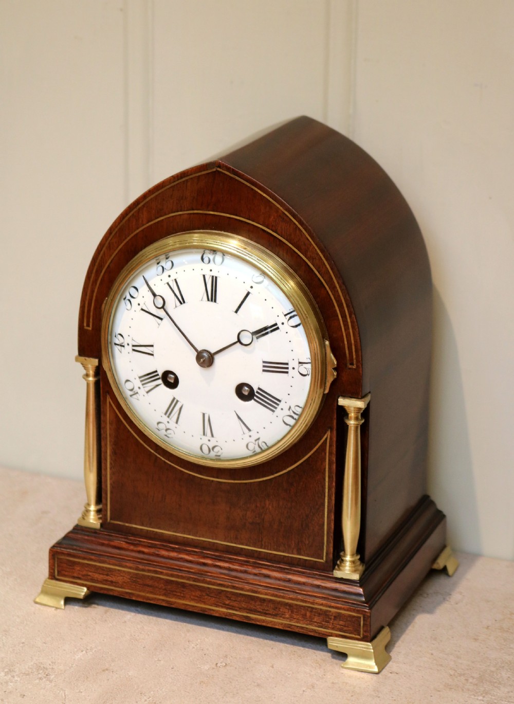 Mahogany Inlaid Lancet Top Mantel Clock View II