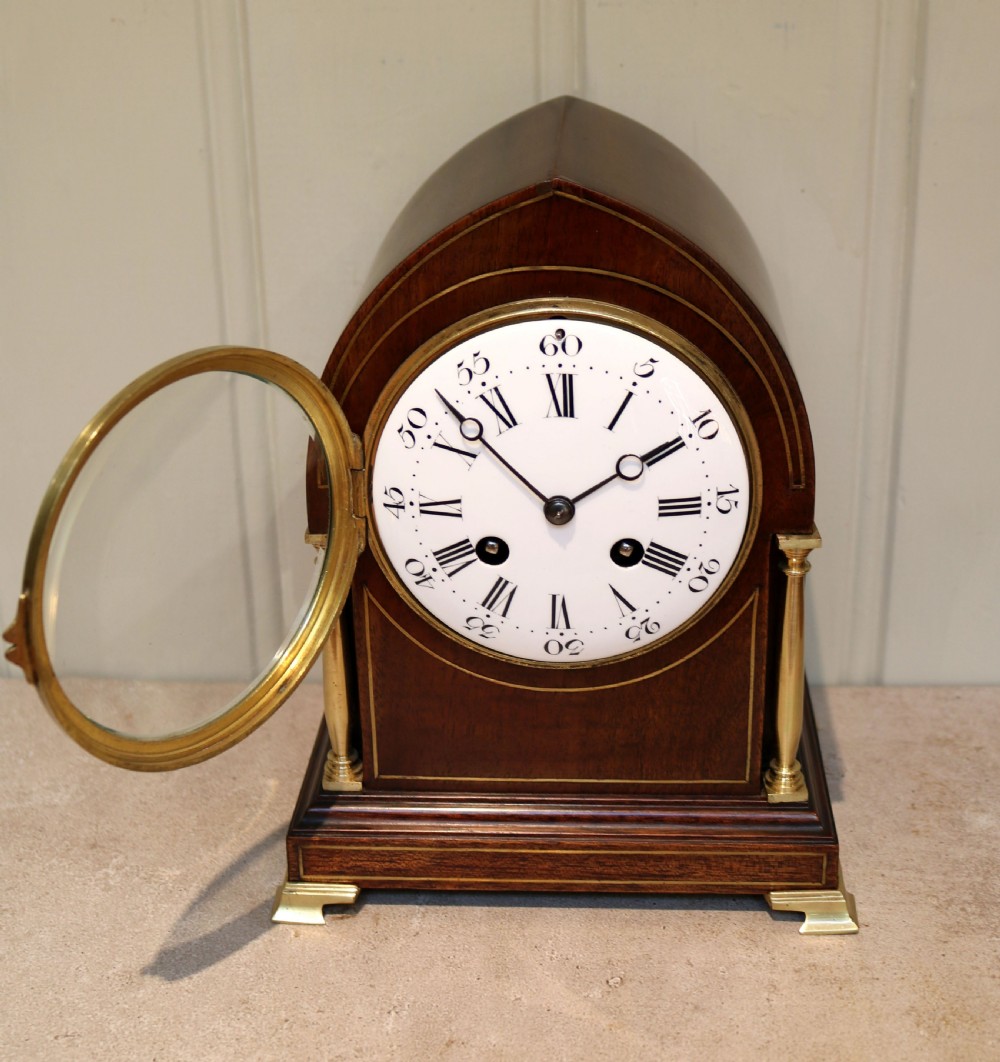Mahogany Inlaid Lancet Top Mantel Clock View X