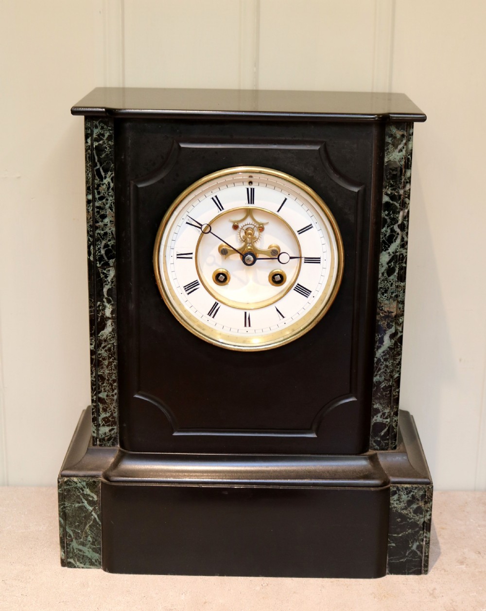 Late 19th Century Polished Slate Mantel Clock (France, c. 1870)