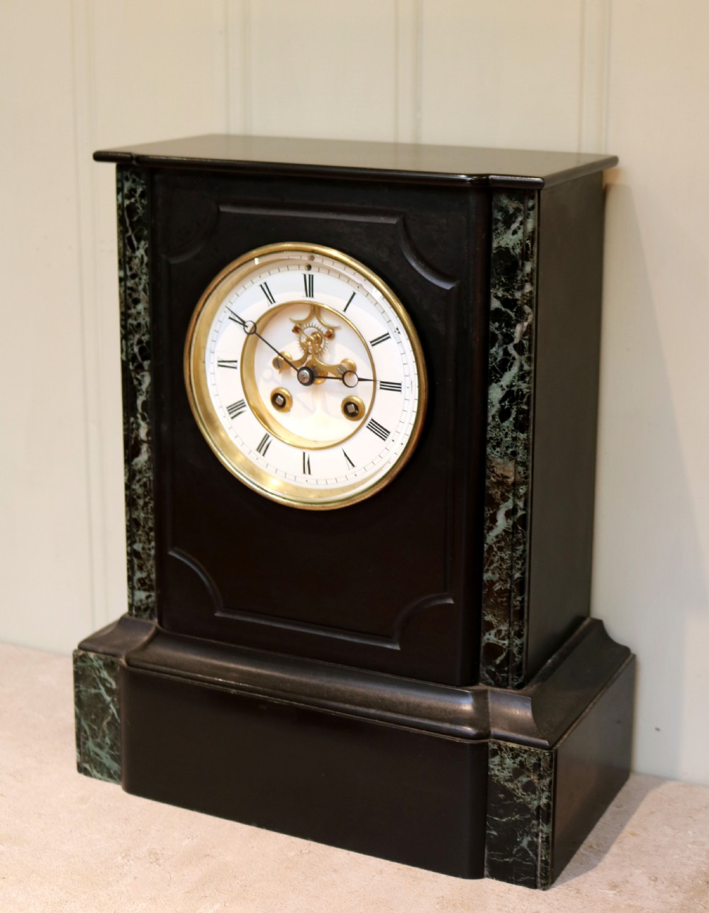 Late 19th Century Polished Slate Mantel Clock (France, c. 1870) View II