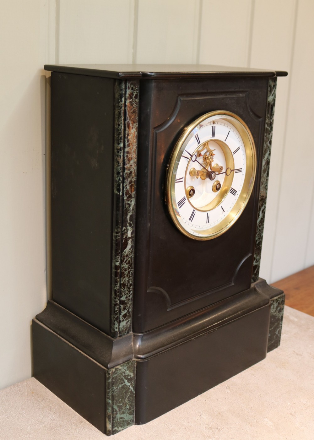 Late 19th Century Polished Slate Mantel Clock (France, c. 1870) View IV