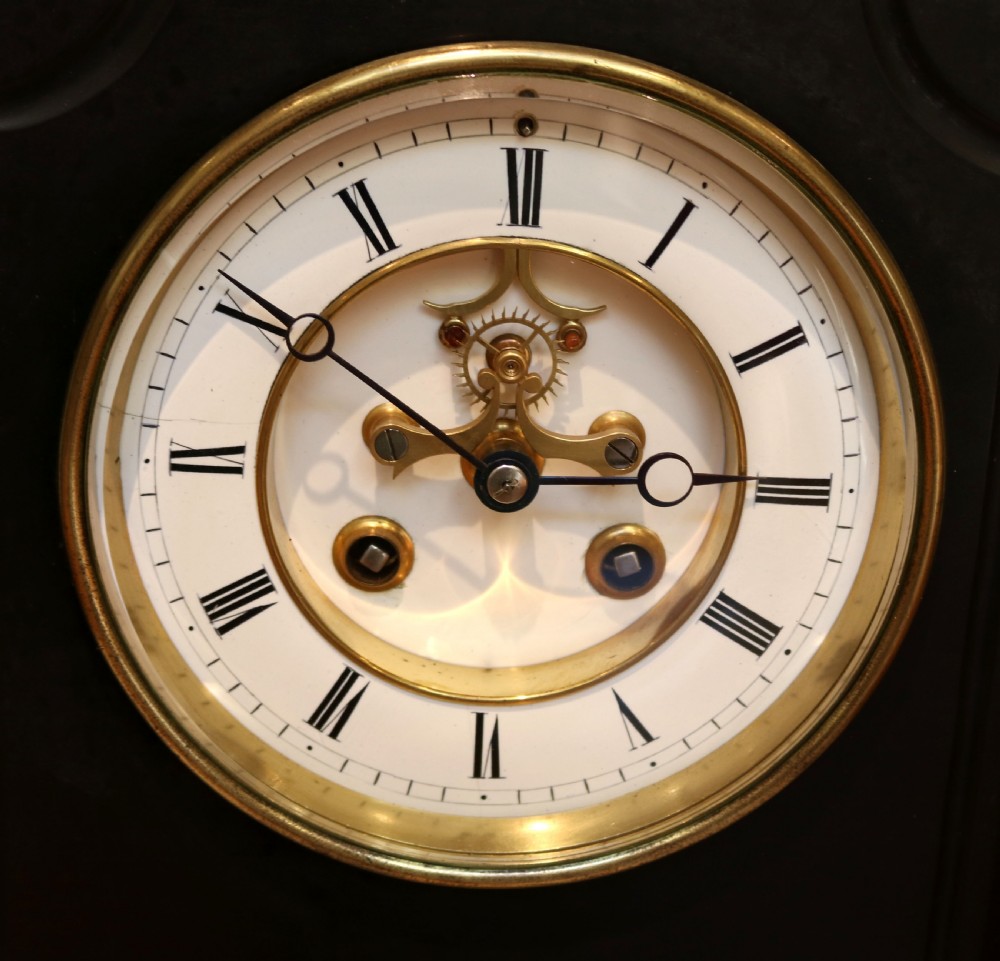 Late 19th Century Polished Slate Mantel Clock (France, c. 1870) View V