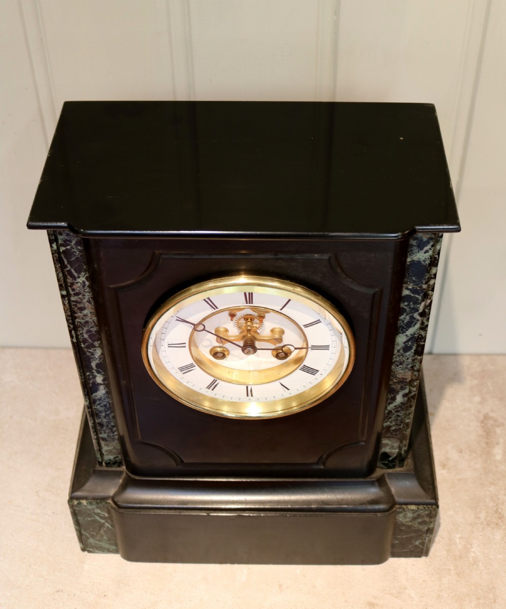 Late 19th Century Polished Slate Mantel Clock (France, c. 1870) View X
