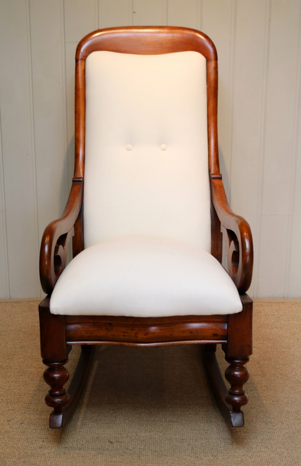 Victorian Mahogany Upholstered Rocking Chair View III