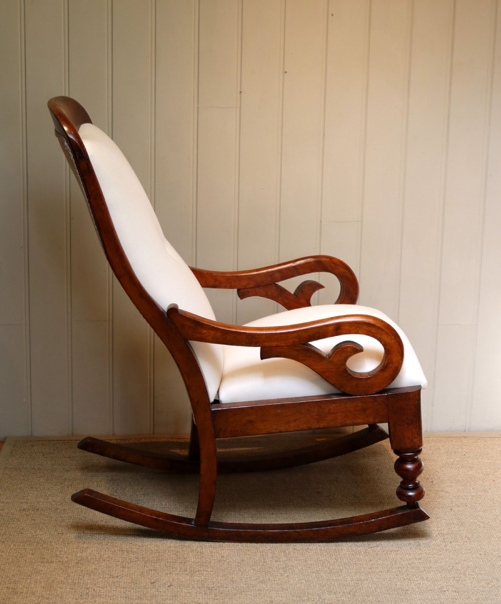 Victorian Mahogany Upholstered Rocking Chair View VIII