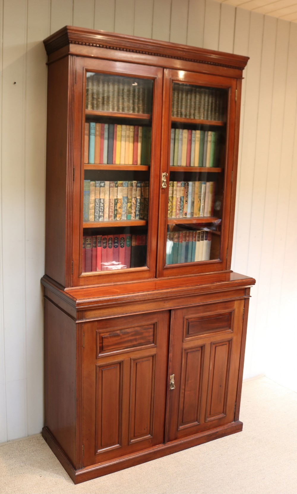 Edwardian Walnut Cabinet Bookcase