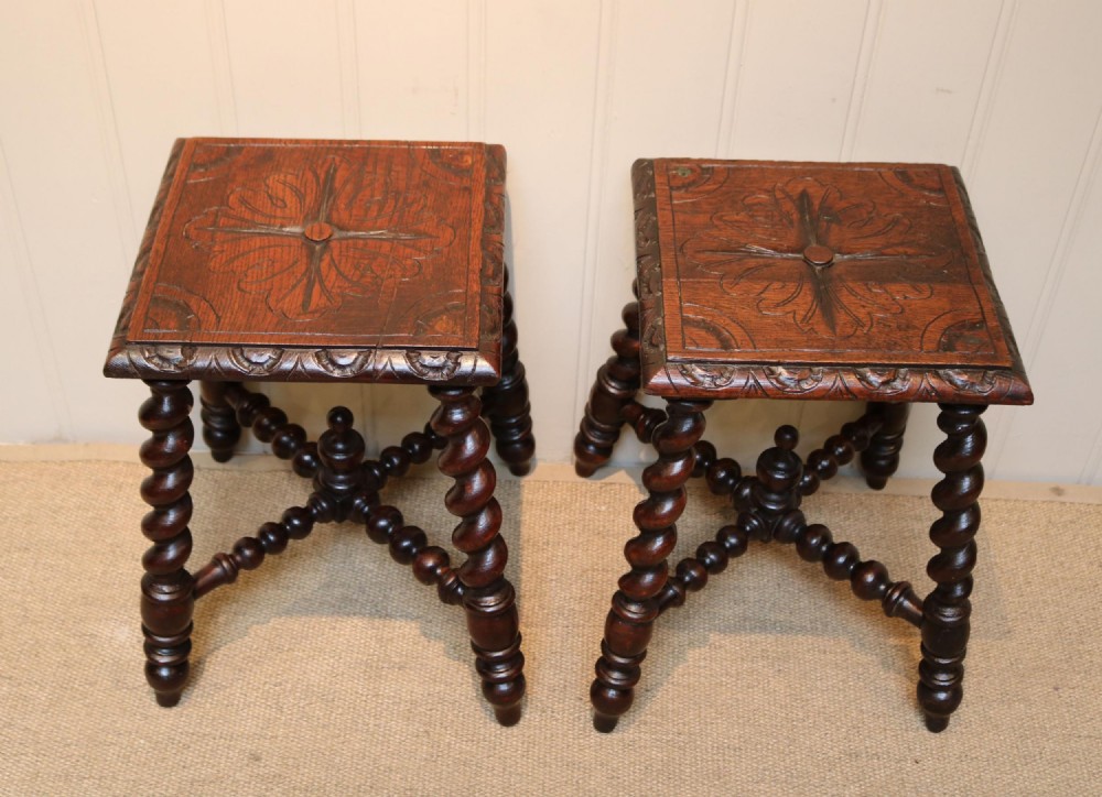 Pair Of Carved Oak Tables