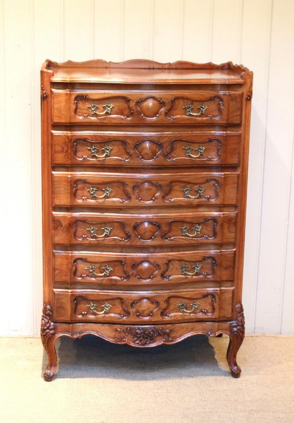 French Cherry Wood Tall Chest Of Drawers