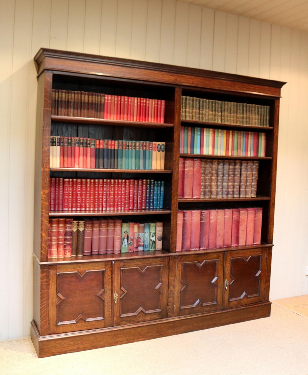 Large Double Front Oak Open Bookcase
