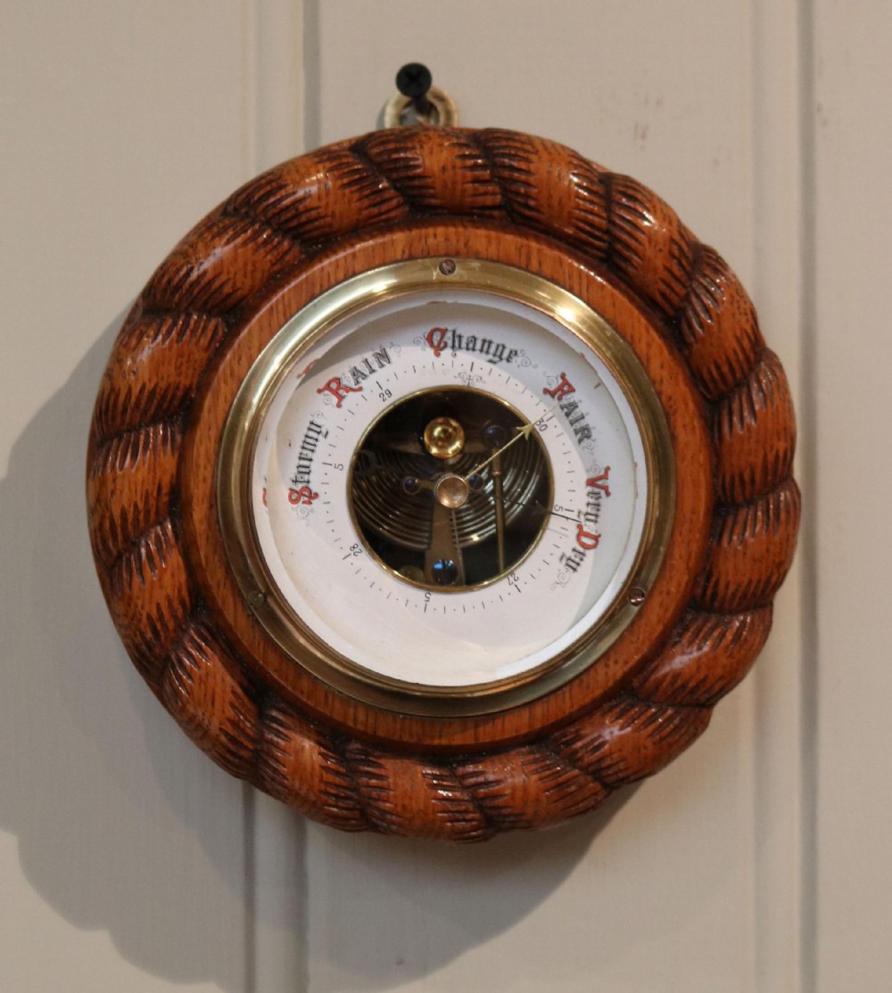Small Oak Rope Twist Aneroid Barometer