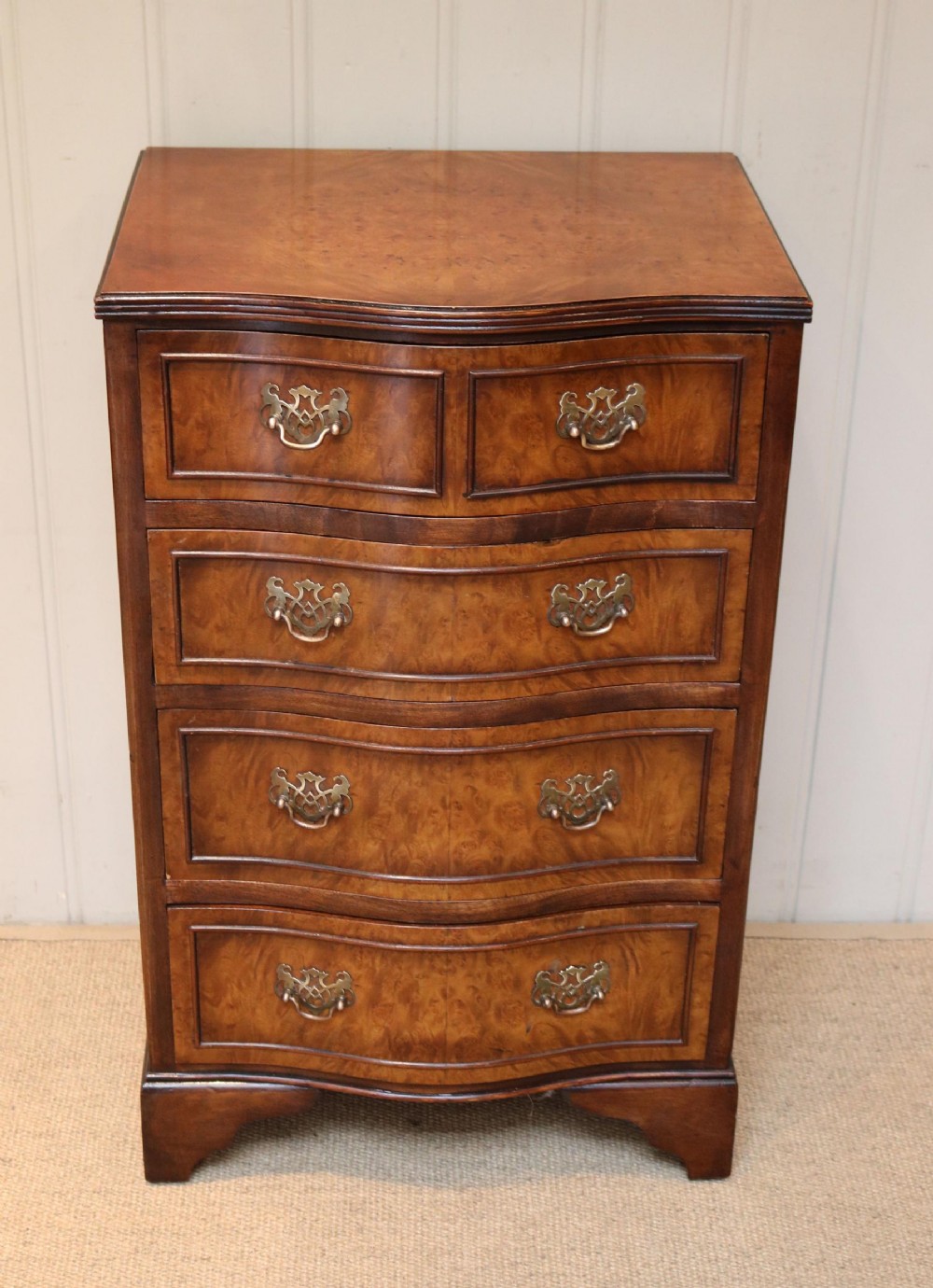 Small Proportioned Walnut Serpentine Front Chest Of Drawers