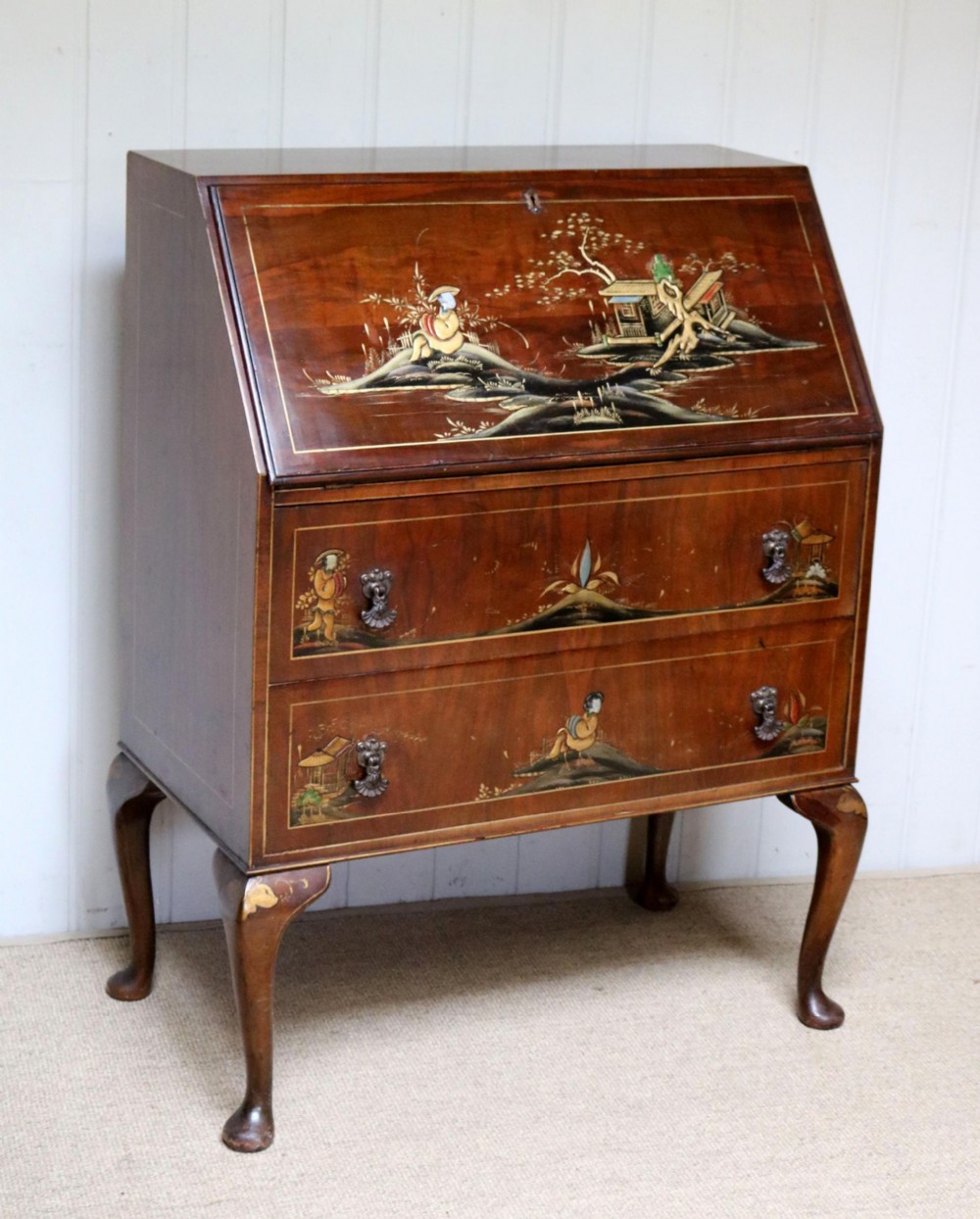 Walnut Chinoiserie Bureau