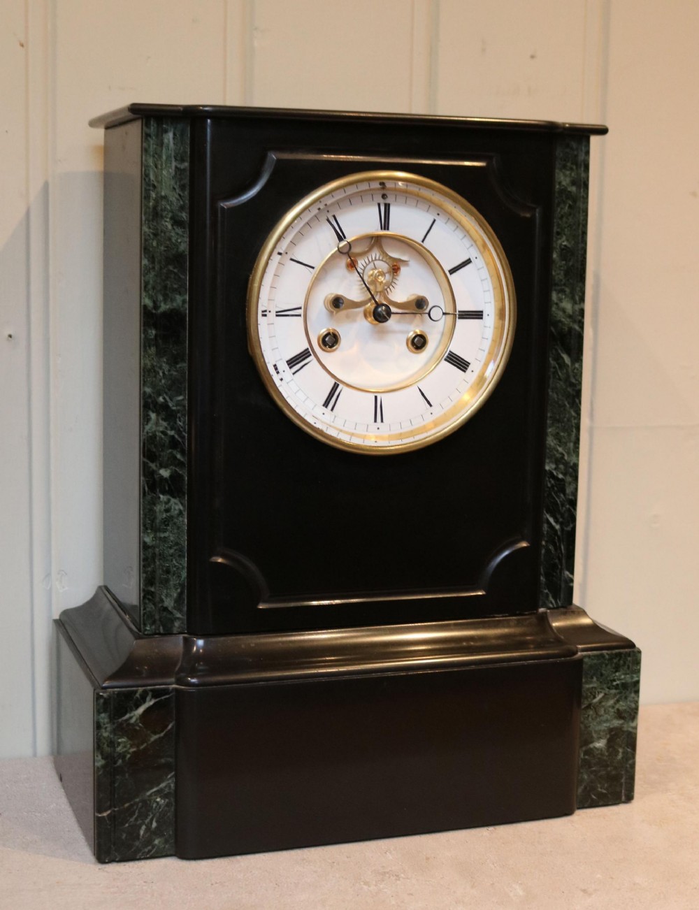 Mid 19th Century Polished Slate Visible Escapement Mantel Clock