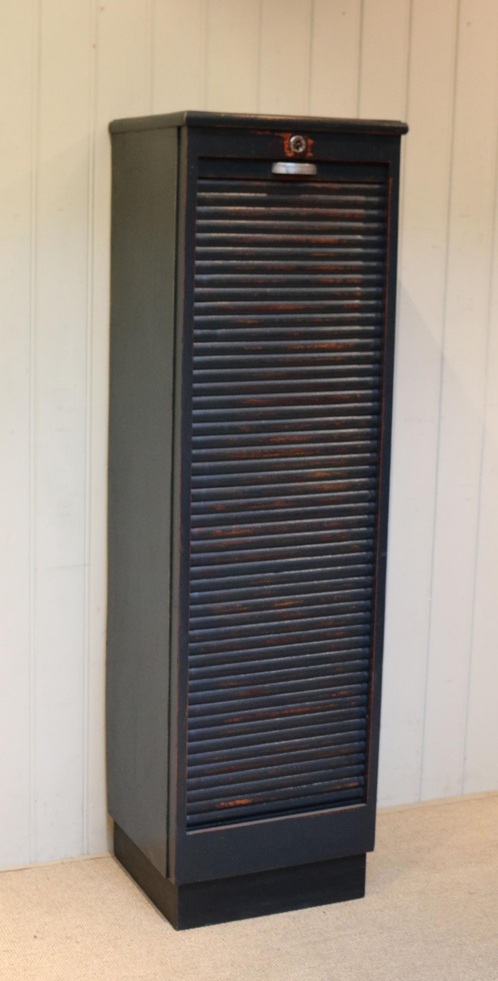 Tall Painted Tambour Front Filing Cabinet