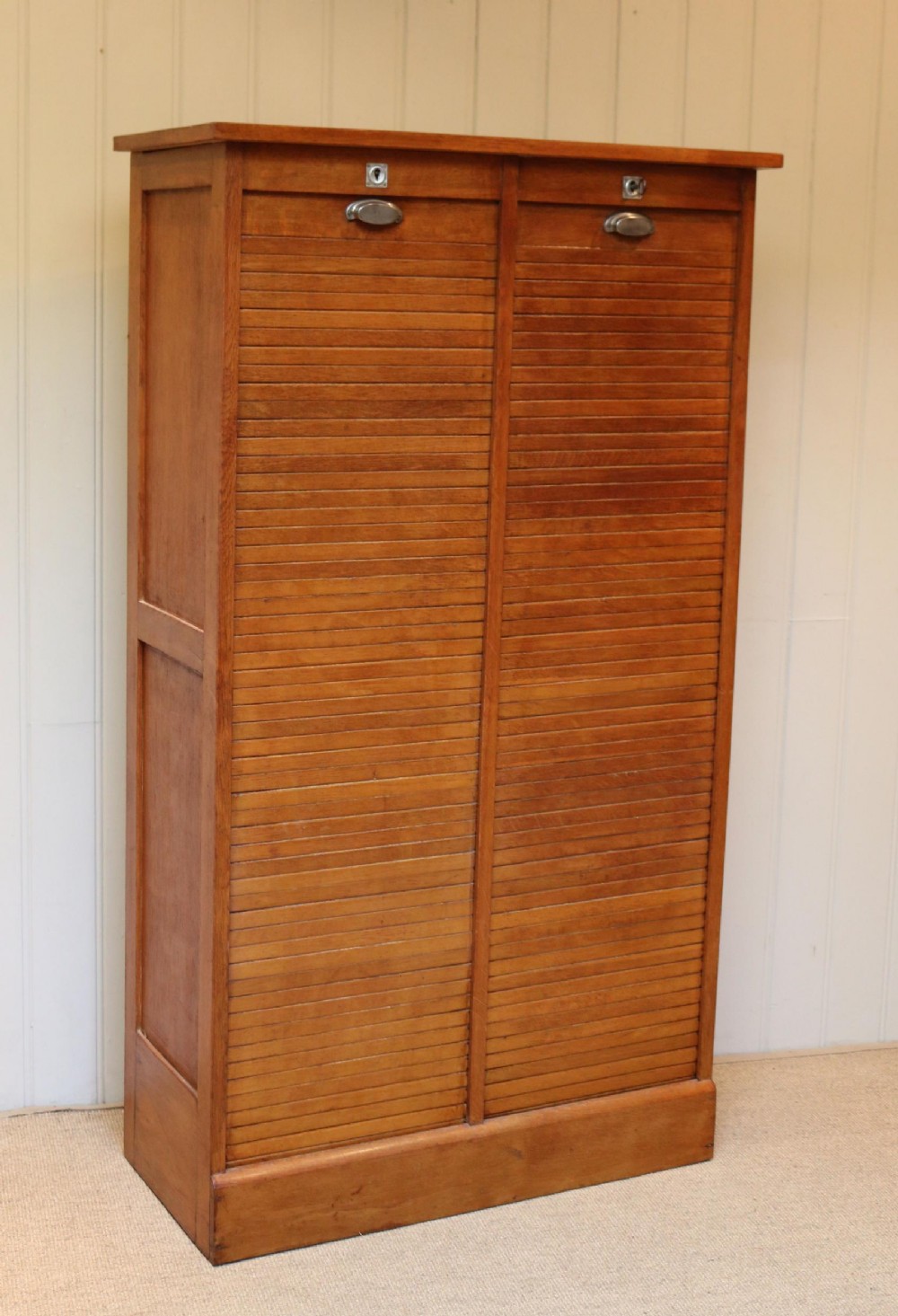French Oak Double Tambour Front Filing Cabinet