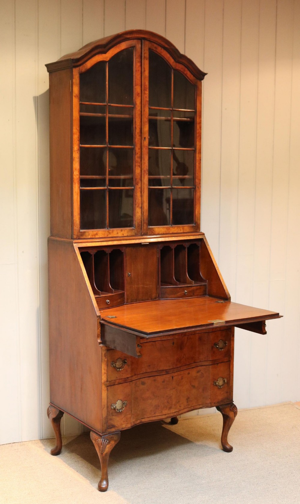 Burr Walnut Queen Anne Bureau Bookcase