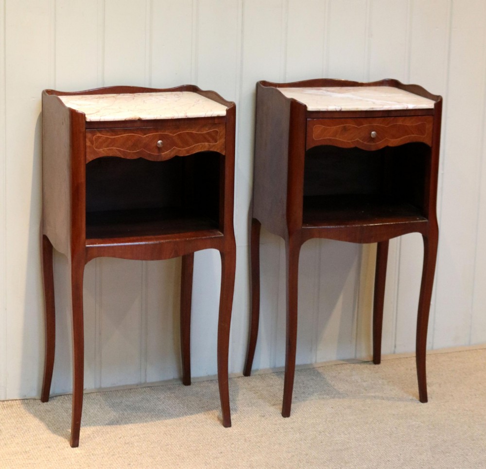 Pair Of French Mahogany Inlaid Bedside Cabinets