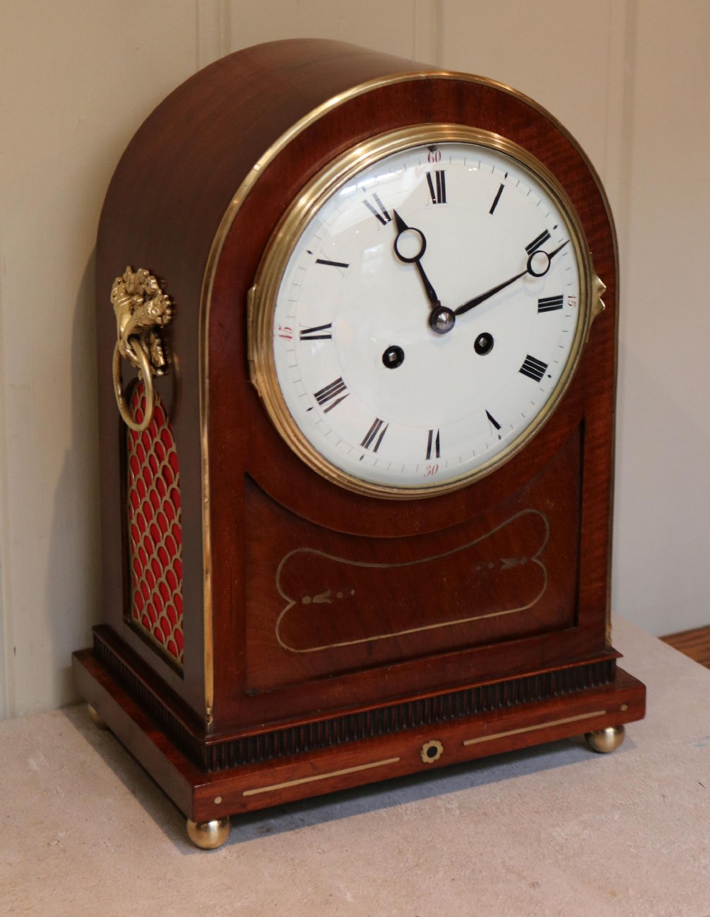 Mahogany And Brass Inlay Mantel Clock