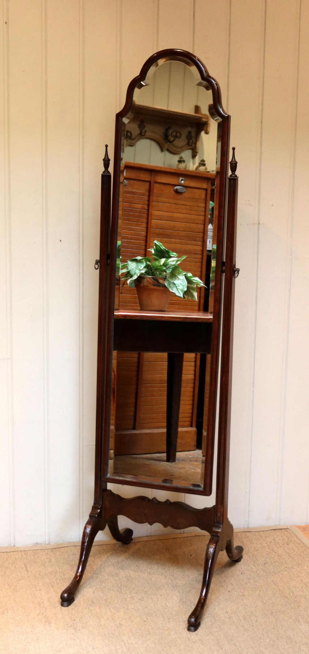 Queen Anne Style Mahogany Cheval Mirror