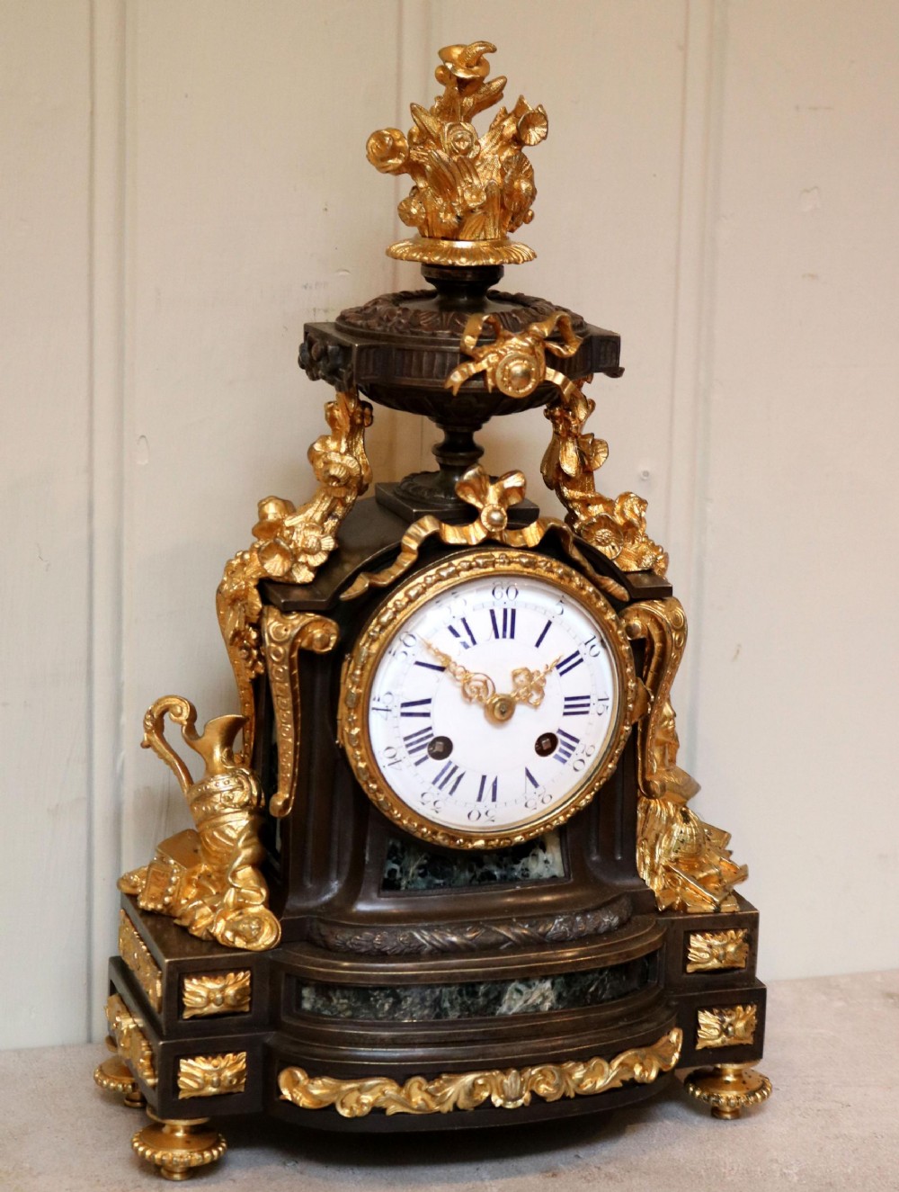 French Louis XVI Style Parcel-Gilt Bronze Mantel Clock