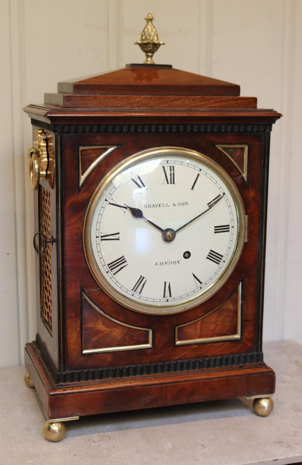 Small  Mahogany Chamfer Top Bracket Clock