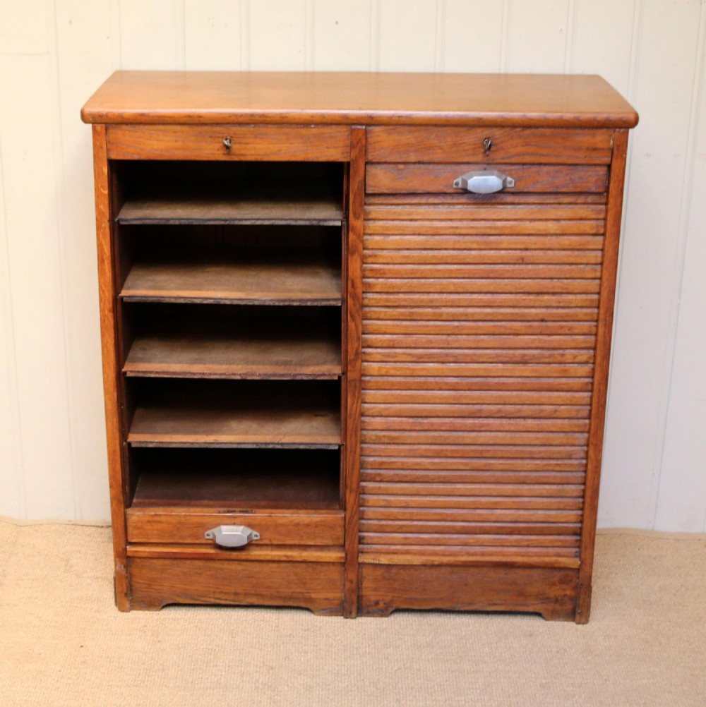 French Oak Double Tambour Front Filing Cabinet