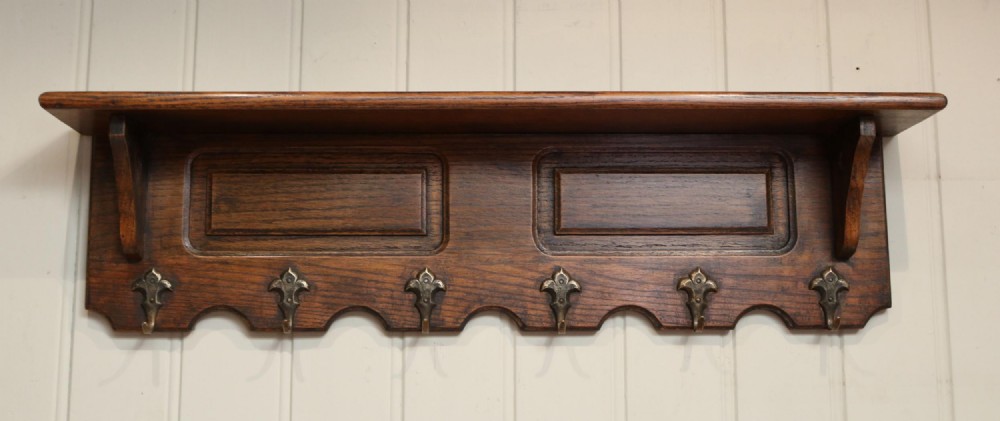French Oak Wall Shelf With Hooks