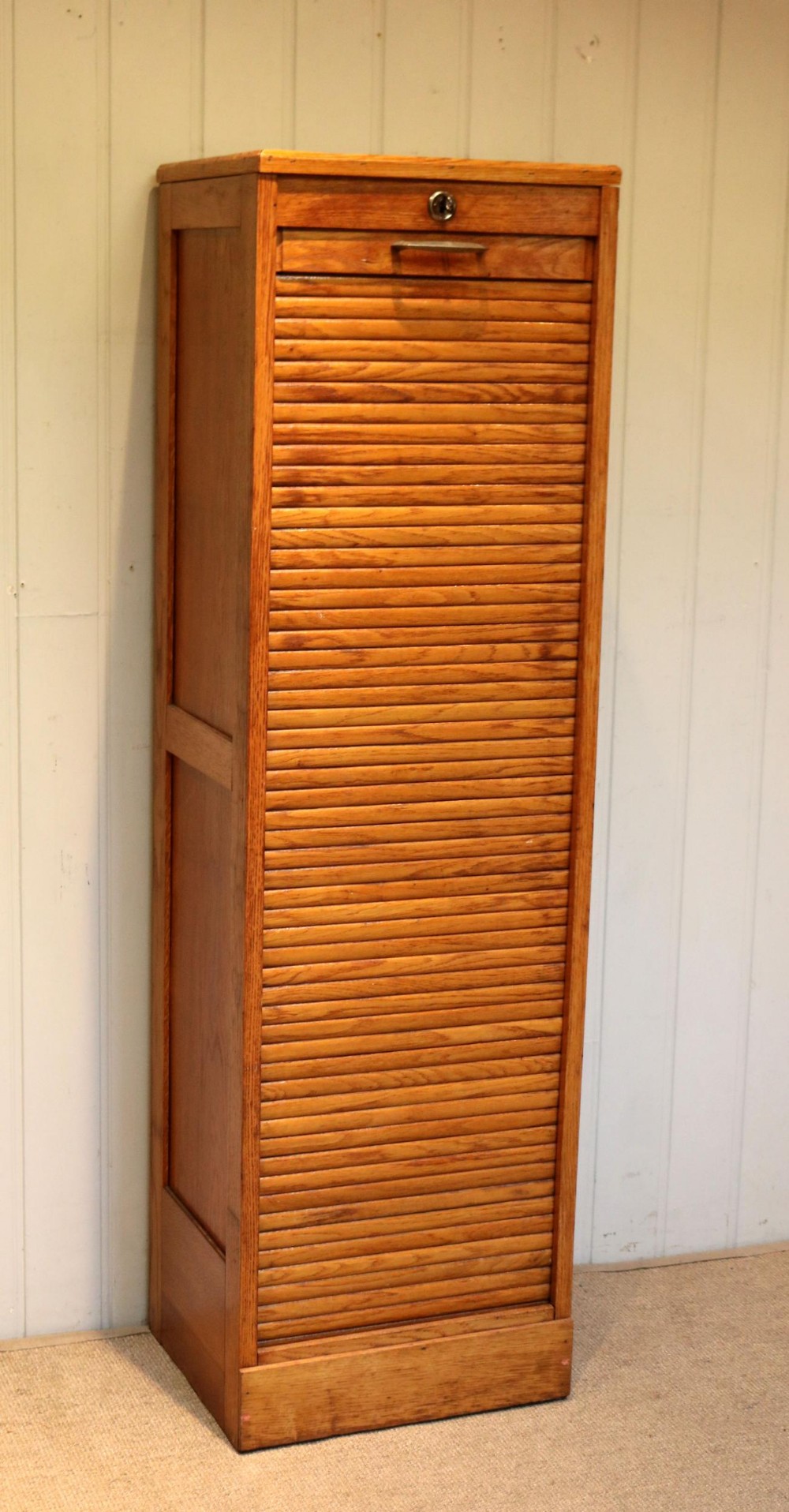 French Oak Tambour Front Filing Cabinet