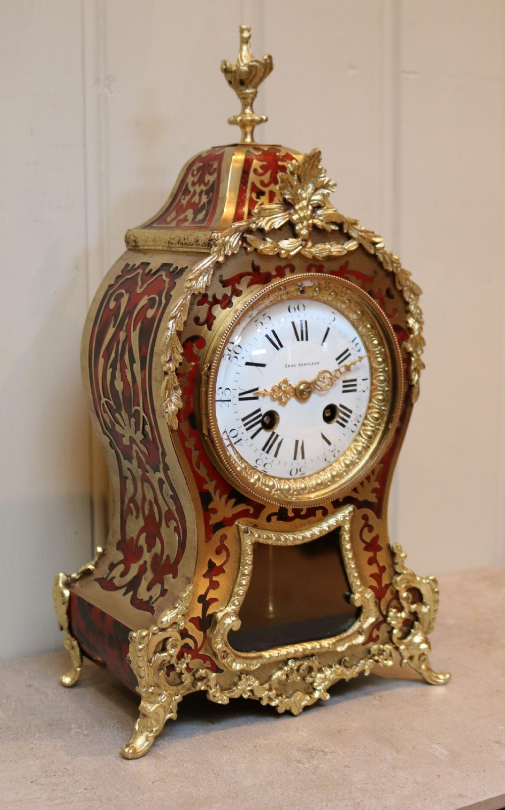 French Tortoiseshell and Brass inlay Mantel Clock