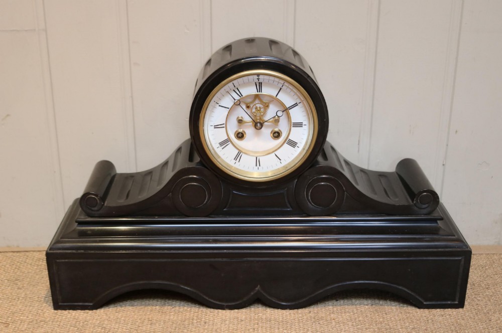 Late Victorian Polished Slate Visible Escapement Mantel Clock