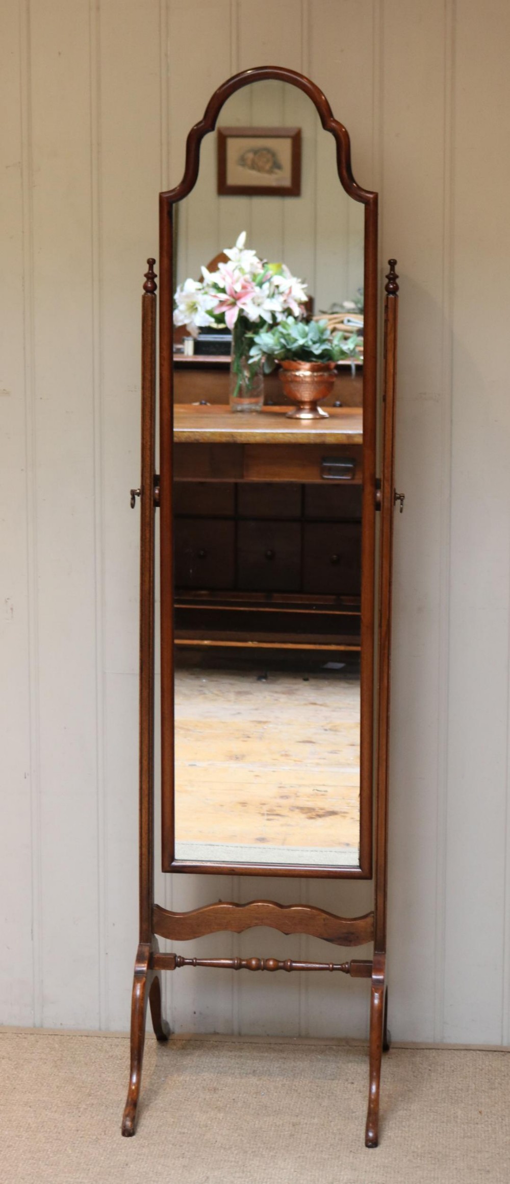 Queen Anne Style Mahogany Cheval Mirror
