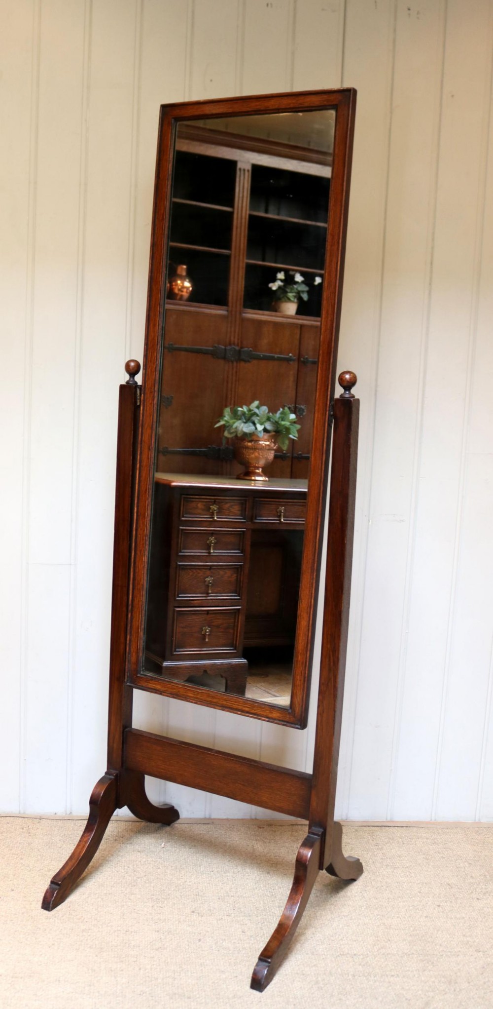 Edwardian Oak Cheval Mirror