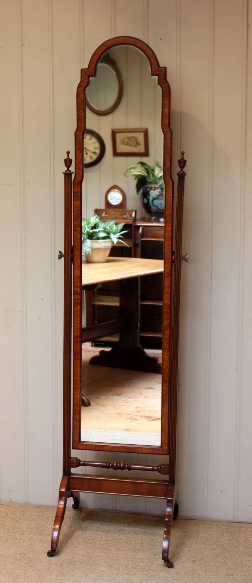 Walnut Queen Anne Style Cheval Mirror