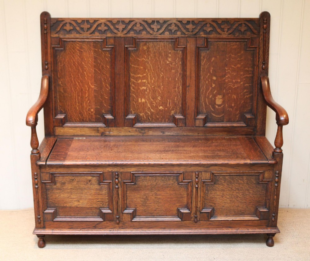 Solid Oak Carved Settle