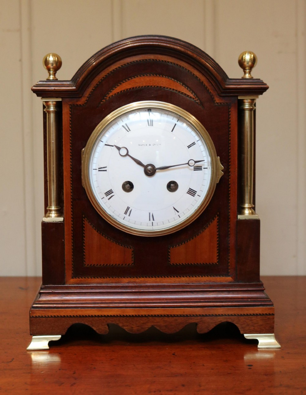 Mahogany and Satinwood Mantel Clock By Maple & Co.