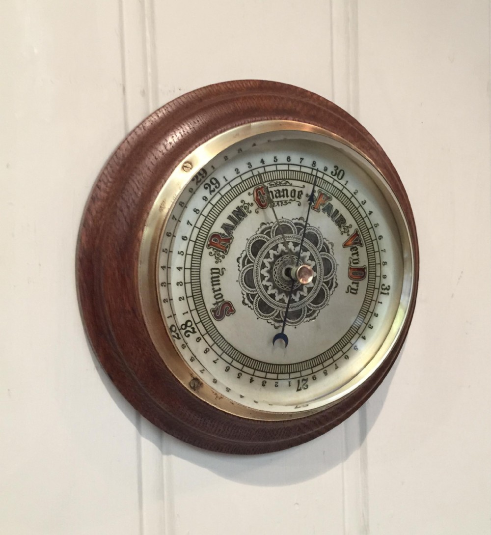 Edwardian Oak Aneroid Barometer