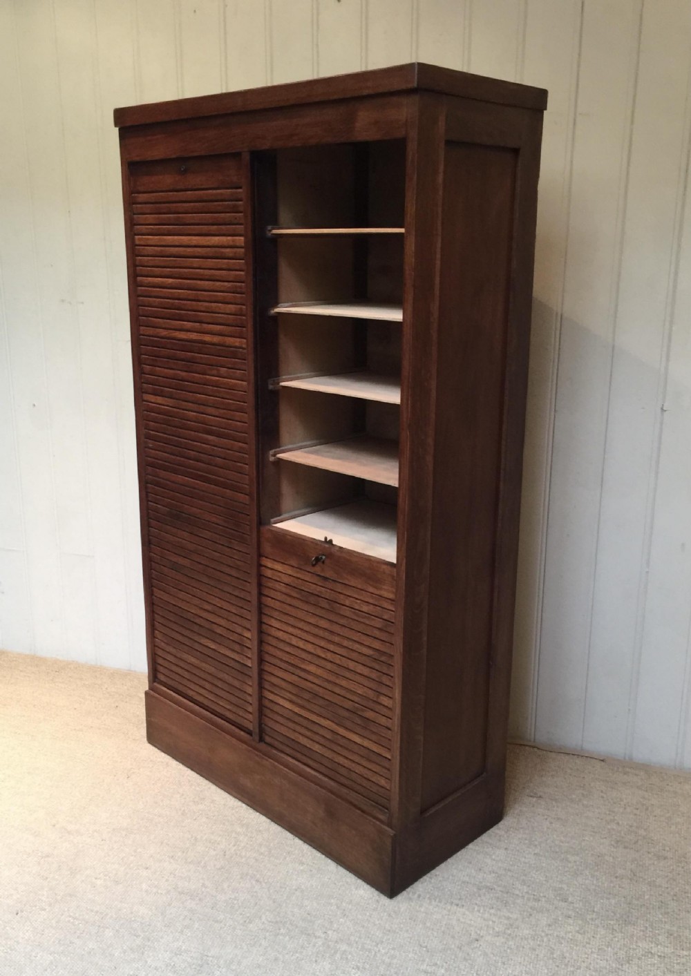 French Oak Tambour Front Filing Cabinet