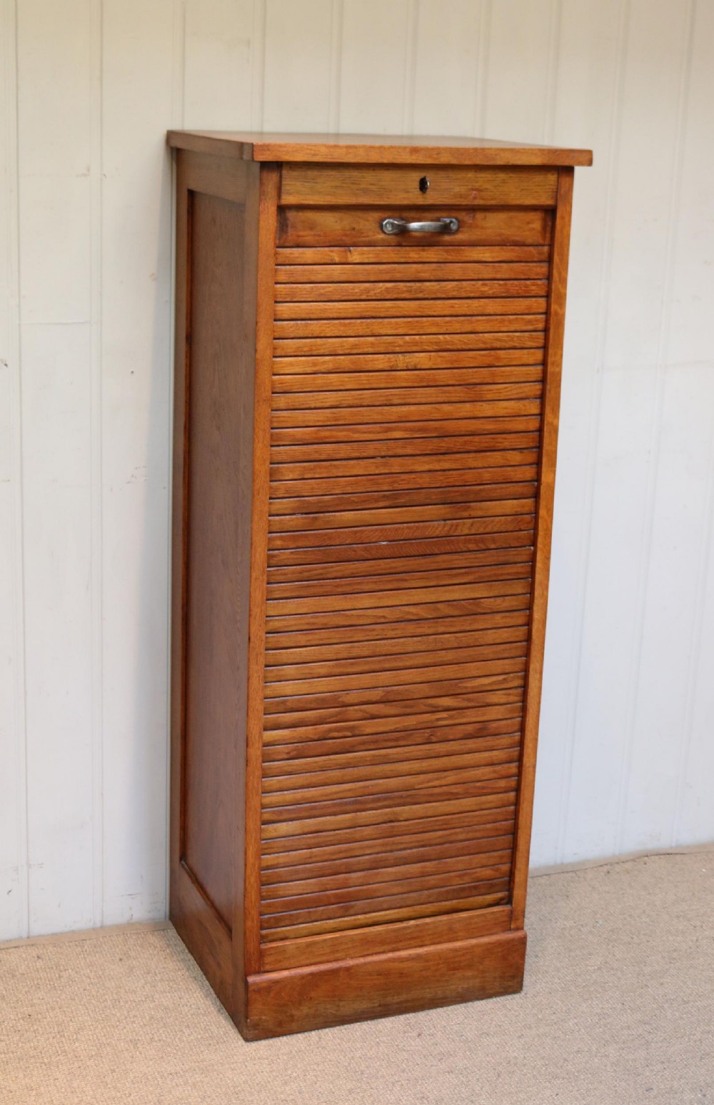 French Oak Tambour Front Filing Cabinet