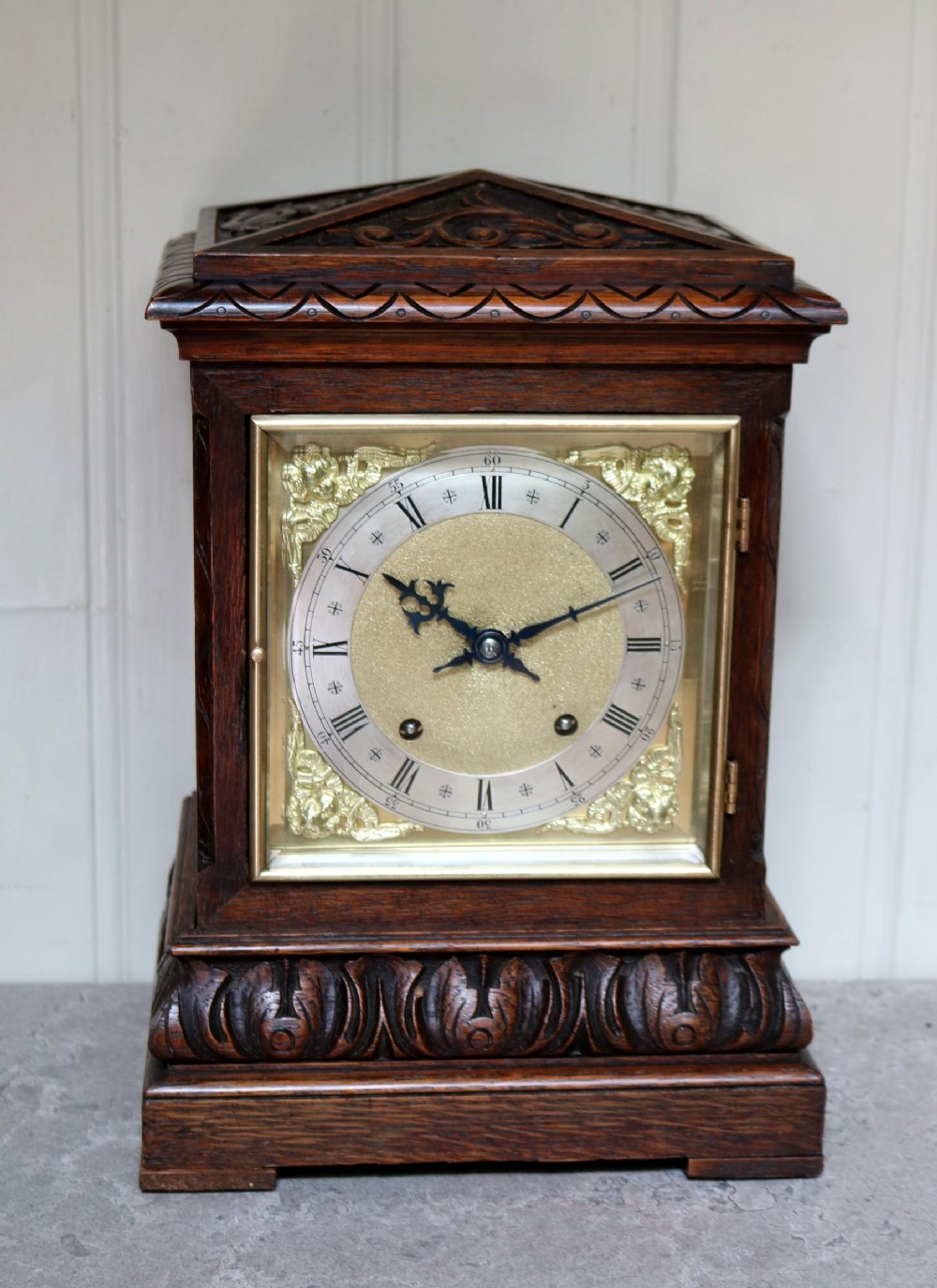 Solid Carved Oak Bracket Clock