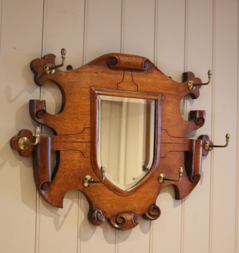 Oak Shield Mirrored Coat Rack